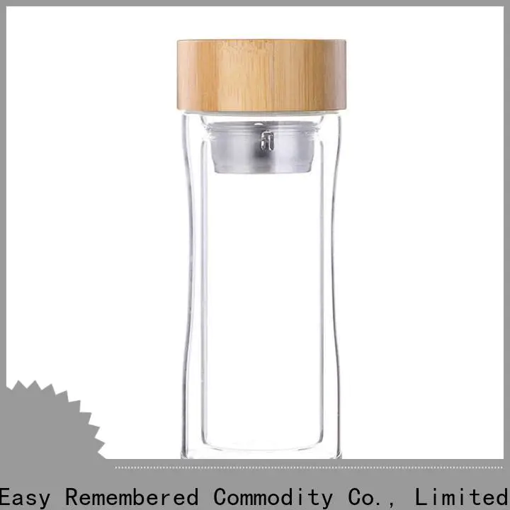 bamboo lid portable glass drinking bottles for office
