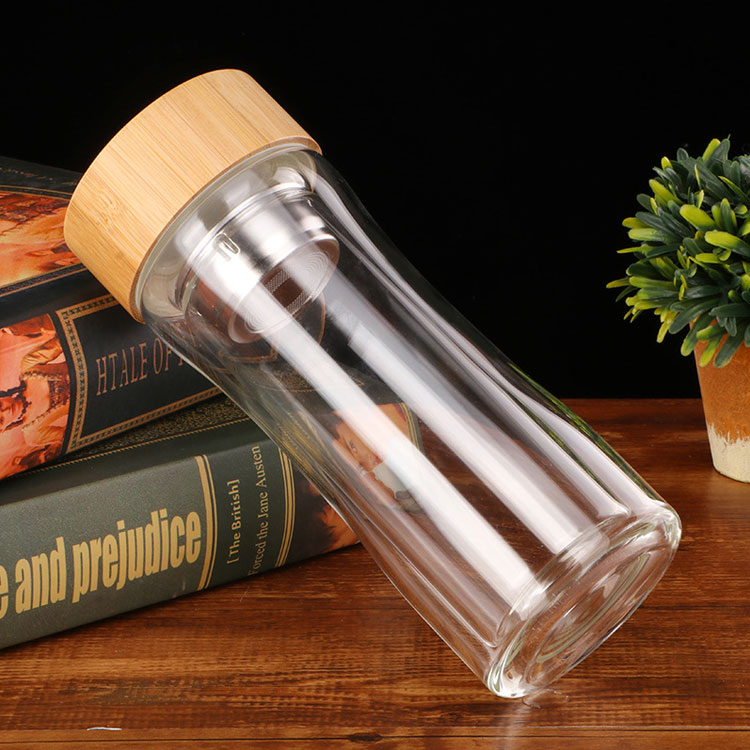 bamboo lid borosilicate glass water bottle reputable manufacturer on sale-1