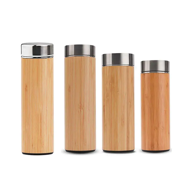 Wholesales 500ml Custom Logo Thermos Bamboo Stainless Tumbler Wooden Lid Bb379