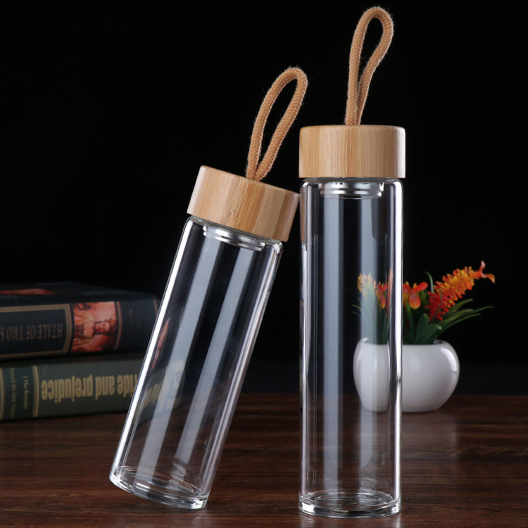 ER Bottle bamboo lid double wall glass bottle from China for outdoor activities-1