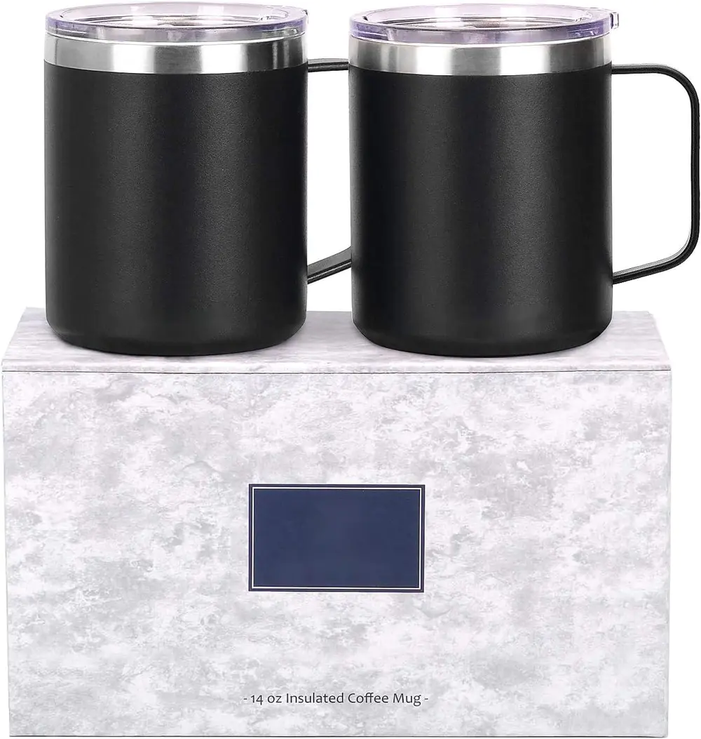 12oz Stainless Steel Insulated Coffee Mug with Handle, Double Wall Vacuum Travel Mug, Tumbler Cup with Sliding Lid, Navy