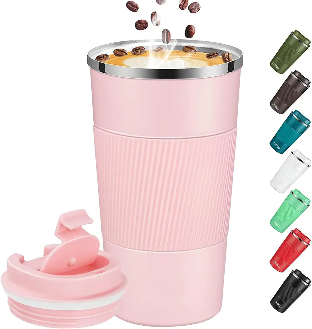 Travel Coffee Mug Spill Proof Leakproof 12 oz Insulated Coffee Mug with Screw Lid, Stainless Steel Vacuum Tumbler Reusable Thermal Coffee Cup to go for Hot and Cold Drinks -380ml, Pink
